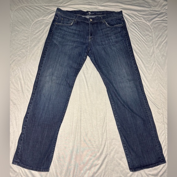 7 For All Mankind Austyn Relaxed Straight Leg Jeans Mens 40x33 Blue Made USA - Picture 1 of 15